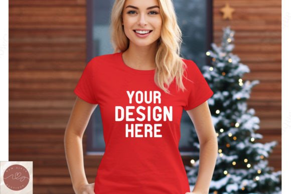 Christmas Woman T-shirt Mockup 8: Graphics for T-Shirts