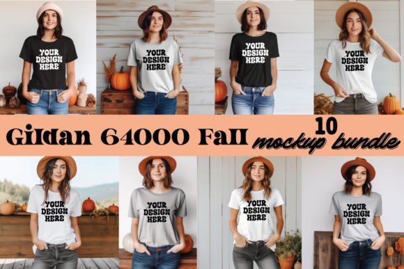 Gildan 64000 Fall Mockup Bundle: T-Shirts & Graphics