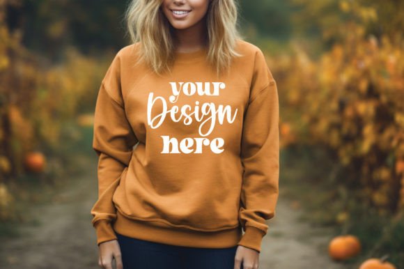 Gold Gildan 18000 Mockup: Halloween Graphics