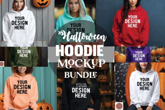 Halloween Hoodie Mockup Bundle: Graphics for Hoodies Sweatshirts